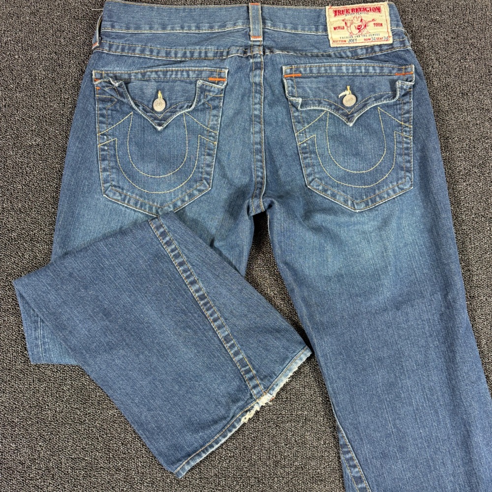 Vintage True Religion Joey Men's Low Rise Flare Jeans Size 34x32 Blue Denim Y2K
